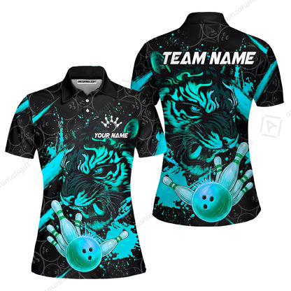 Customized Bowling Unisex Polo Shirt, Tiger Ball Striking Pins, Bowling Uniforms, Personalized Name And Team Name