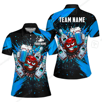 Custom Bowling Jersey Polo Shirt, Badass Ball Beer Splash, Custom Bowling Jersey Team Shirt For Players With Name & Team Name