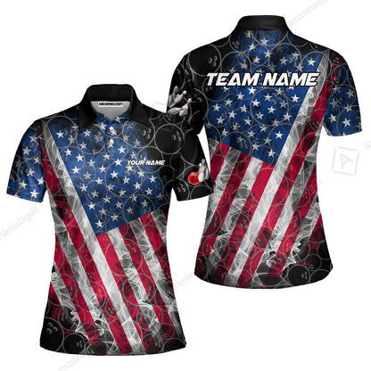 Custom Bowling Jersey Polo Shirt, Patriotic Smokey American Flag, Custom Bowling Jersey Team Shirt For Players With Name & Team Name