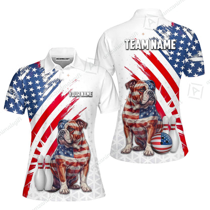 Custom Bowling Jersey Polo Shirt, Bowling US Flag Bulldog, Custom Bowling Jersey Team Shirt For Players With Name and Team Name