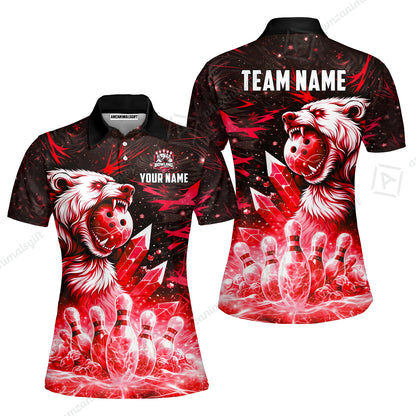 Custom Bowling Jersey Polo Shirt, Arctic Bear & Crystal Galaxy, Custom Bowling Jersey Team Shirt For Players With Name & Team Name