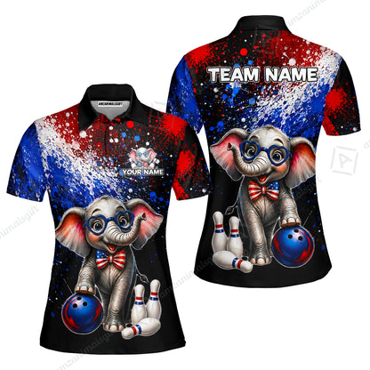 Custom Bowling Jersey Polo Shirt, Patriotic Elephant Bowling, Personalize Name and Team Name
