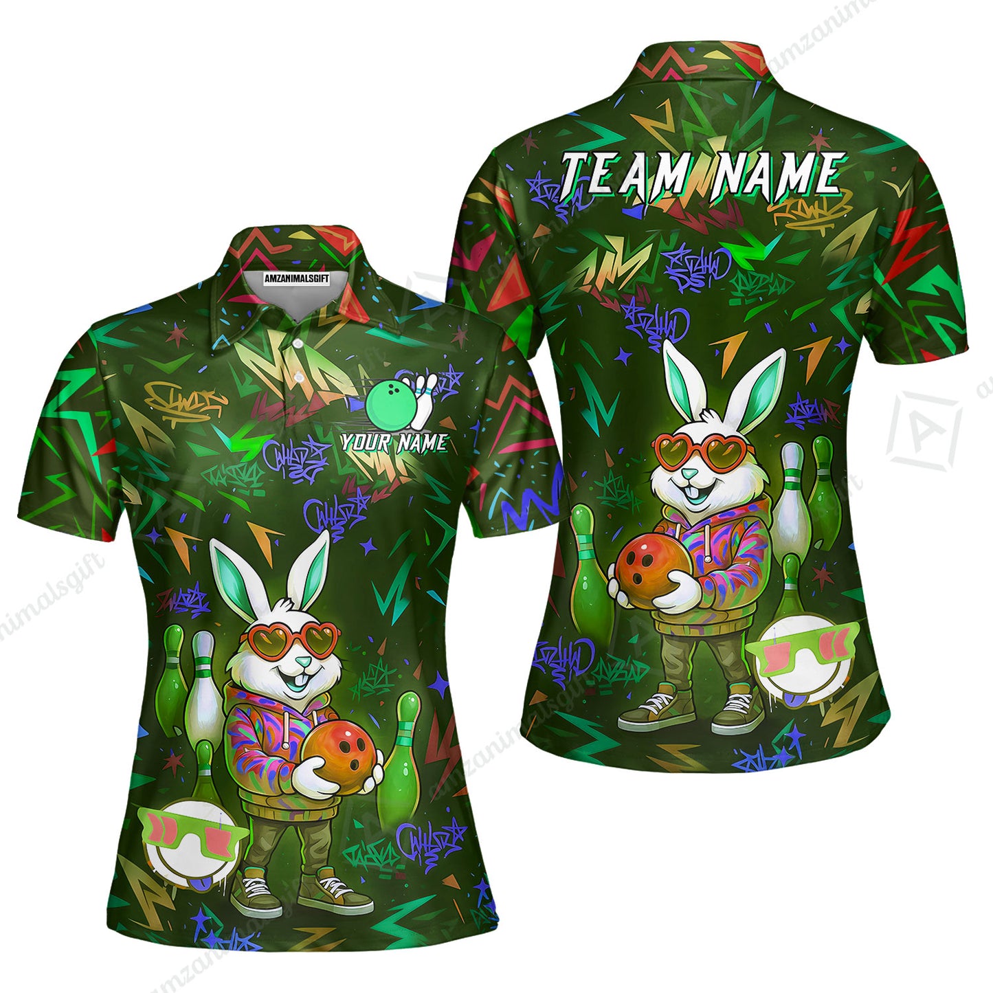 Custom Hip Hop Rabbit Bowling Jersey Polo Shirt, Custom Hip Hop Rabbit Bowling Jersey Team Shirt For Players With Name & Team Name