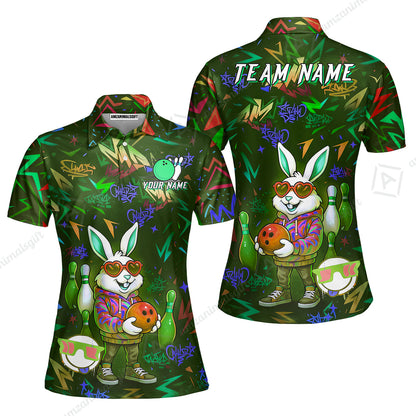 Custom Hip Hop Rabbit Bowling Jersey Polo Shirt, Custom Hip Hop Rabbit Bowling Jersey Team Shirt For Players With Name & Team Name