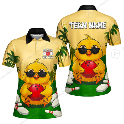 Custom Bowling Jersey Polo Shirt, Grass Landscape Chicken Bowling, Personalize Name and Team Name