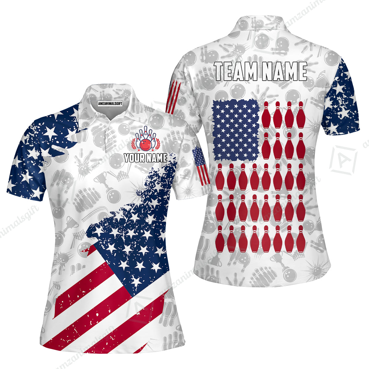 Custom Bowling Jersey Polo Shirt, Americana Patriotic Distressed Flag, Custom Bowling Jersey Team Shirt For Players With Name and Team Name