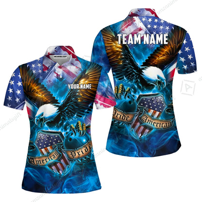 Custom Bowling Jersey Polo Shirt, American Pride Eagle, Personalized Name & Team Name