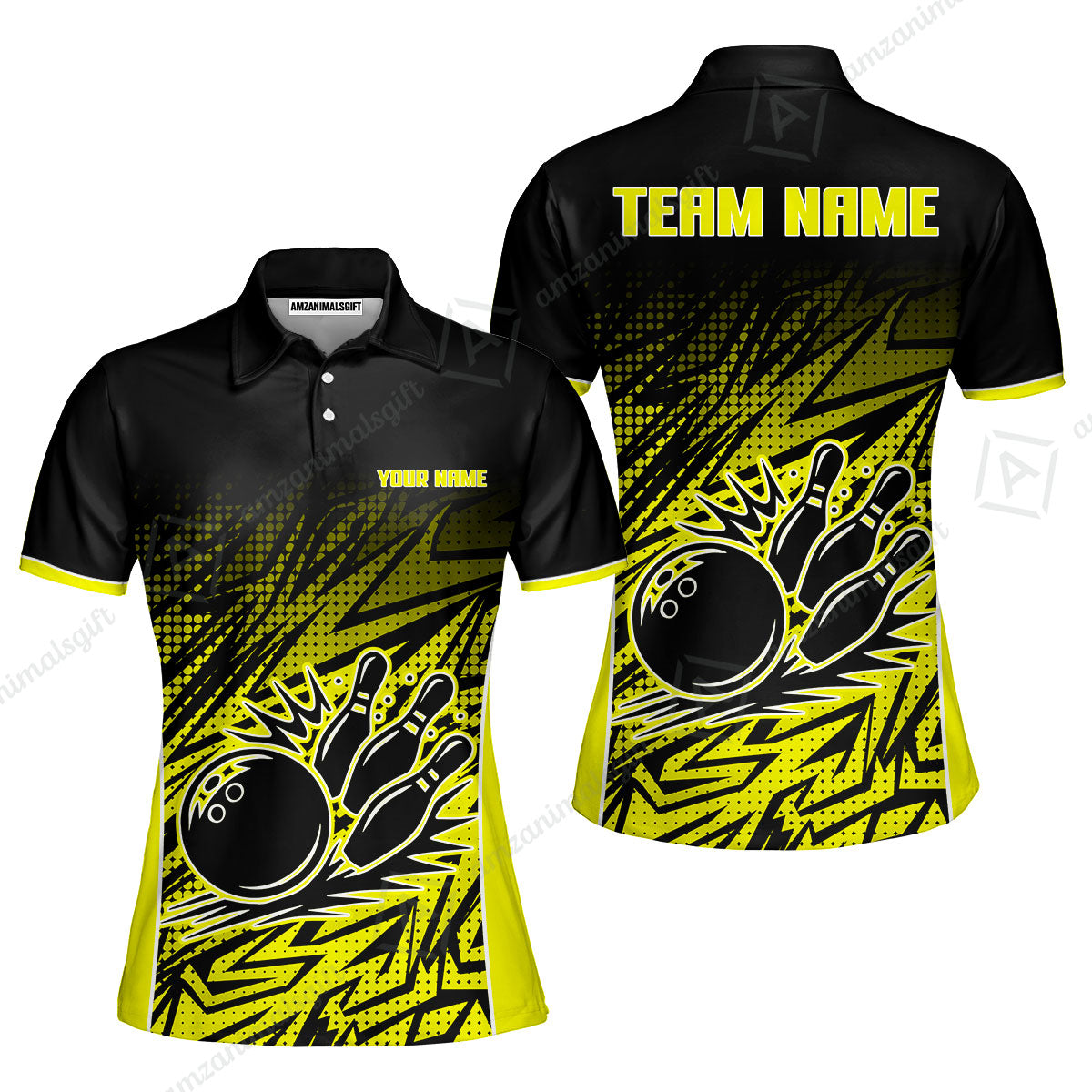 Customized Bowling Unisex Polo Shirt, Abstract Sameless Pattern Color Bowling Uniforms, Personalized Name And Team Name