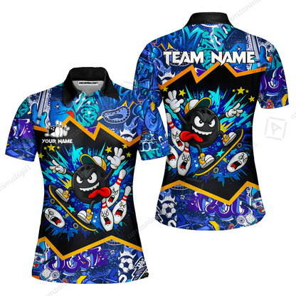 Customized Bowling Unisex Polo Shirt, Skater Bowling Ball Attack, Bowling Uniform, Personalized Name And Team Name