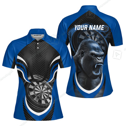 Gorilla And Darts Custom Name Men Polo Shirt, Bullseye Dartboard Brown Personalized Men Polo Shirt Gift For Darts Lovers, Team, Friends