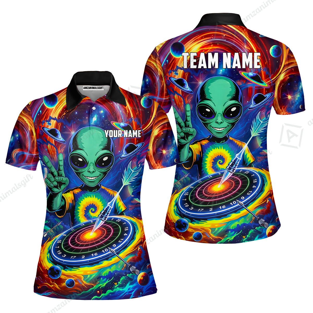 Custom Darts Team Jersey, Personalized Alien Vortex Strike Dart Polo Shirt For Players With Name & Team Name