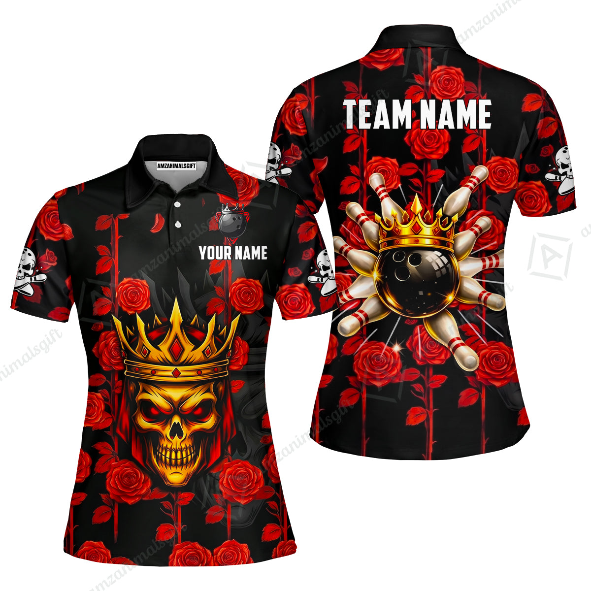 Custom Bowling Jersey Polo Shirt, Royal Skull Bowling, Custom Bowling Jersey Team Shirt For Players With Name & Team Name