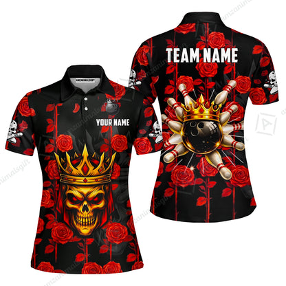 Custom Bowling Jersey Polo Shirt, Royal Skull Bowling, Custom Bowling Jersey Team Shirt For Players With Name & Team Name