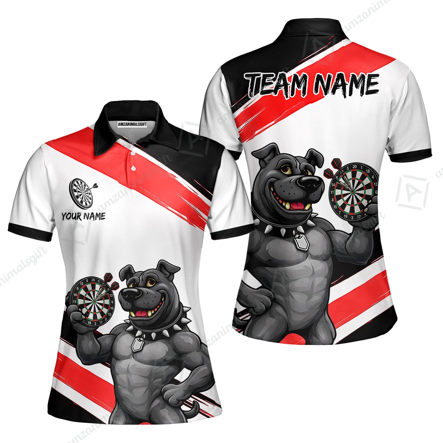 Custom Darts Jersey Polo Shirt, Pitbull Hold Dart Board, Custom Dart Jersey Team Shirt For Players With Name & Team Name