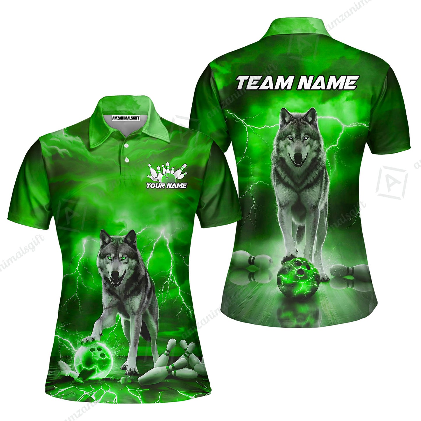 Custom Bowling Jersey Polo Shirt, Electric Wolf Bowling Custom Bowling Jersey Team Shirt For Players With Name & Team Name