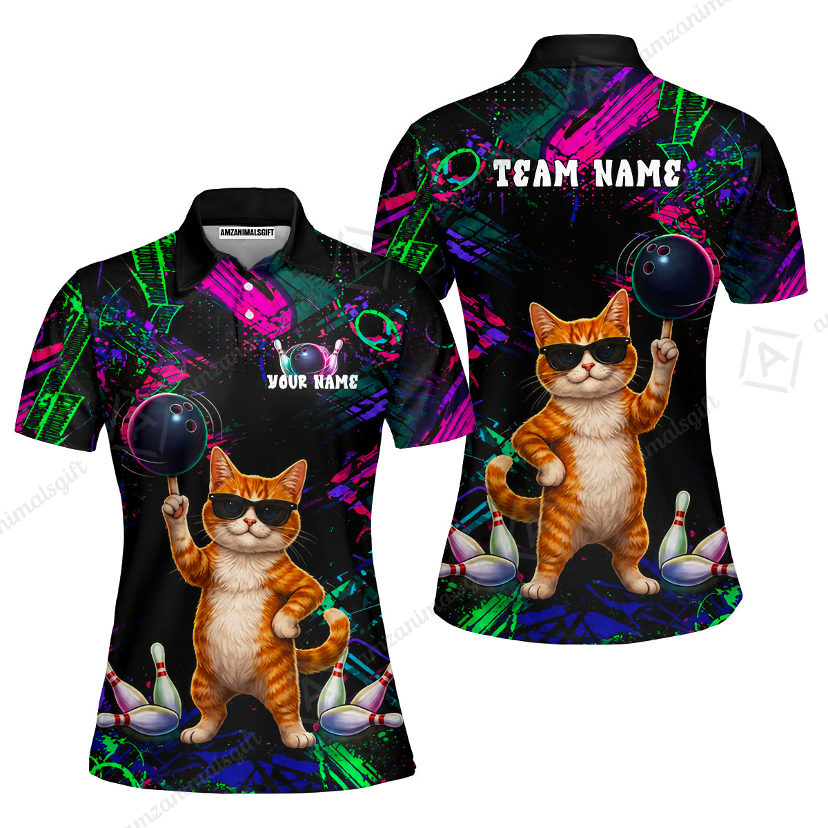 Custom Bowling Jersey Polo Shirt, Cool Cat Roller, Custom Bowling Jersey Team Shirt For Players With Name and Team Name
