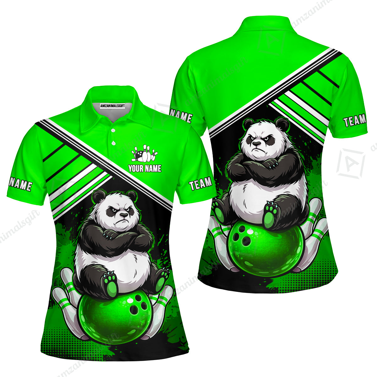Custom Bowling Jersey Polo Shirt, Panda Mascot Bowling Custom Bowling Jersey Team Shirt For Players With Name & Team Name