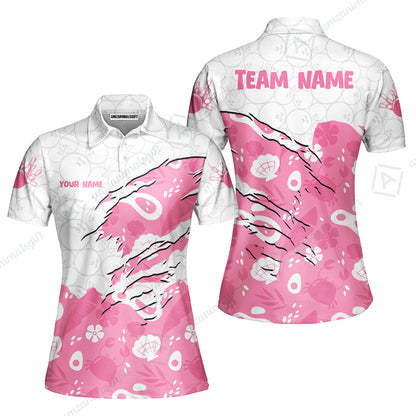 Custom Bowling Jersey Polo Shirt, Pattern Crab Half Crenate Ark Flower Glass, Personalize Name and Team Name