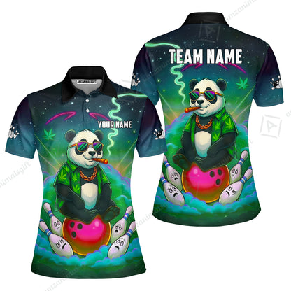Custom Bowling Jersey Polo Shirt, Chill Panda & Cosmic Vibe, Custom Bowling Jersey Team Shirt For Players With Name & Team Name