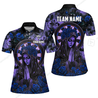 Custom Darts Jersey Polo Shirt, Gothic Madonna And Blue Rose, Custom Dart Jersey Team Shirt For Players With Name & Team Name