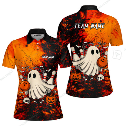 Customized Bowling Shirt, Halloween Ghost Boo Bowler, Personalized Polo Shirt For Players With Name & Team Name