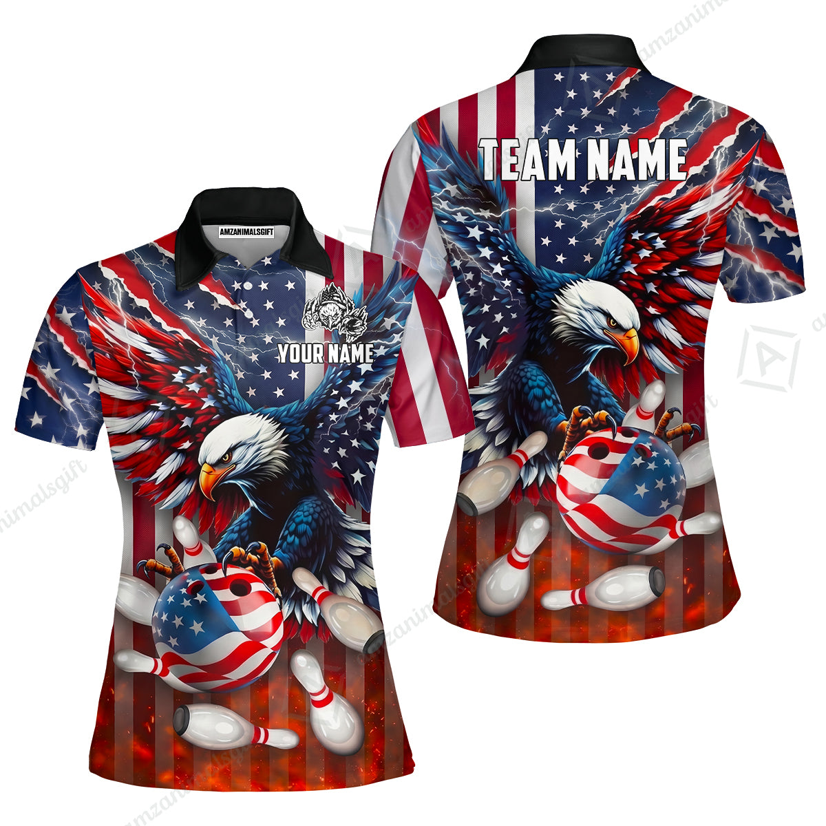 Customized Patriotic American Flag Eagle Bowling Jersey, Custom Name And Team Name For Bowlers