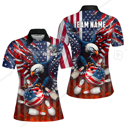 Customized Patriotic American Flag Eagle Bowling Jersey, Custom Name And Team Name For Bowlers
