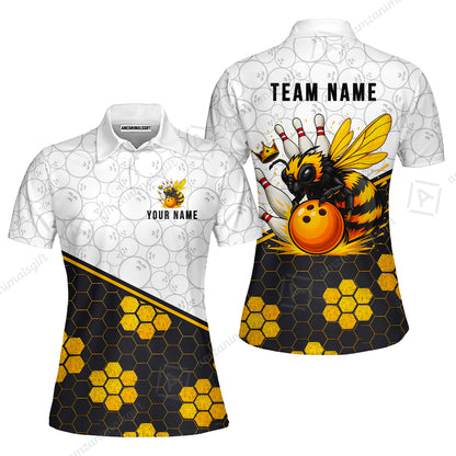 Custom Bowling Jersey Polo Shirt, Elite Golden Honeycomb Bee, Custom Bowling Jersey Team Shirt For Players With Name and Team Name