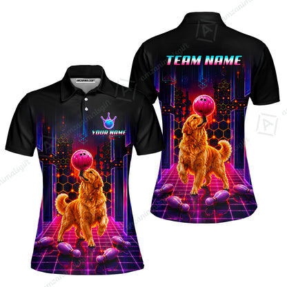Custom Bowling Jersey Polo Shirt, Cyber Bowling Dog, Custom Bowling Jersey Team Shirt For Players With Name & Team Name