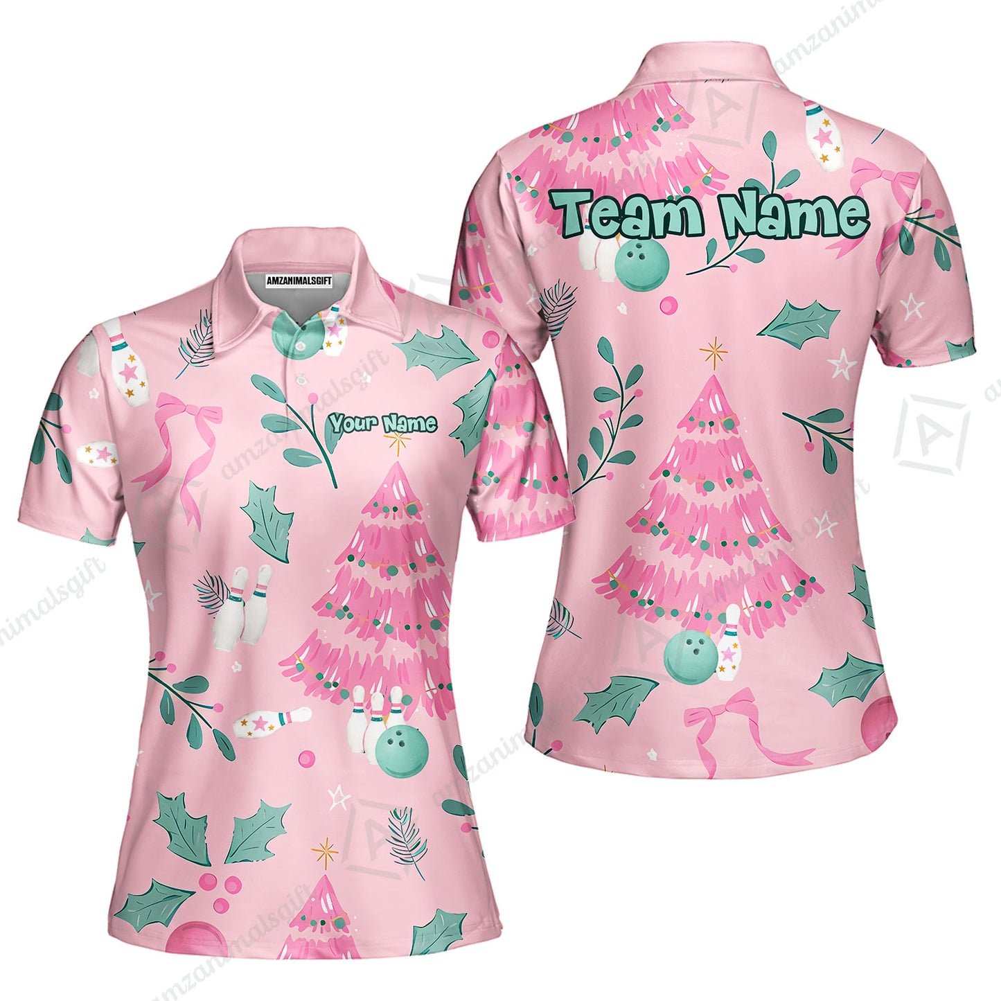 Custom Bowling Jersey Polo Shirt, Christmas Seamless Pattern Custom, Personalized Name And Team Name