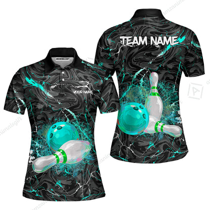 Customized Bowling Unisex Polo Shirt, Swirling Marbled Pattern Vibrant Veins, Bowling Uniforms, Personalized Name And Team Name