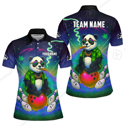 Custom Bowling Jersey Polo Shirt, Chill Panda & Cosmic Vibe, Custom Bowling Jersey Team Shirt For Players With Name & Team Name