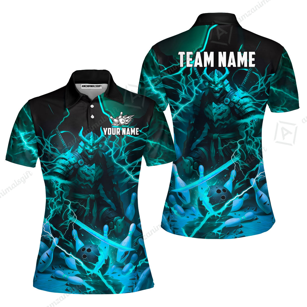 Custom Bowling Jersey Polo Shirt, Fiery Samurai Strike, Custom Bowling Jersey Team Shirt For Players With Name & Team Name