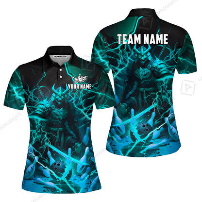 Custom Bowling Jersey Polo Shirt, Fiery Samurai Strike, Custom Bowling Jersey Team Shirt For Players With Name & Team Name