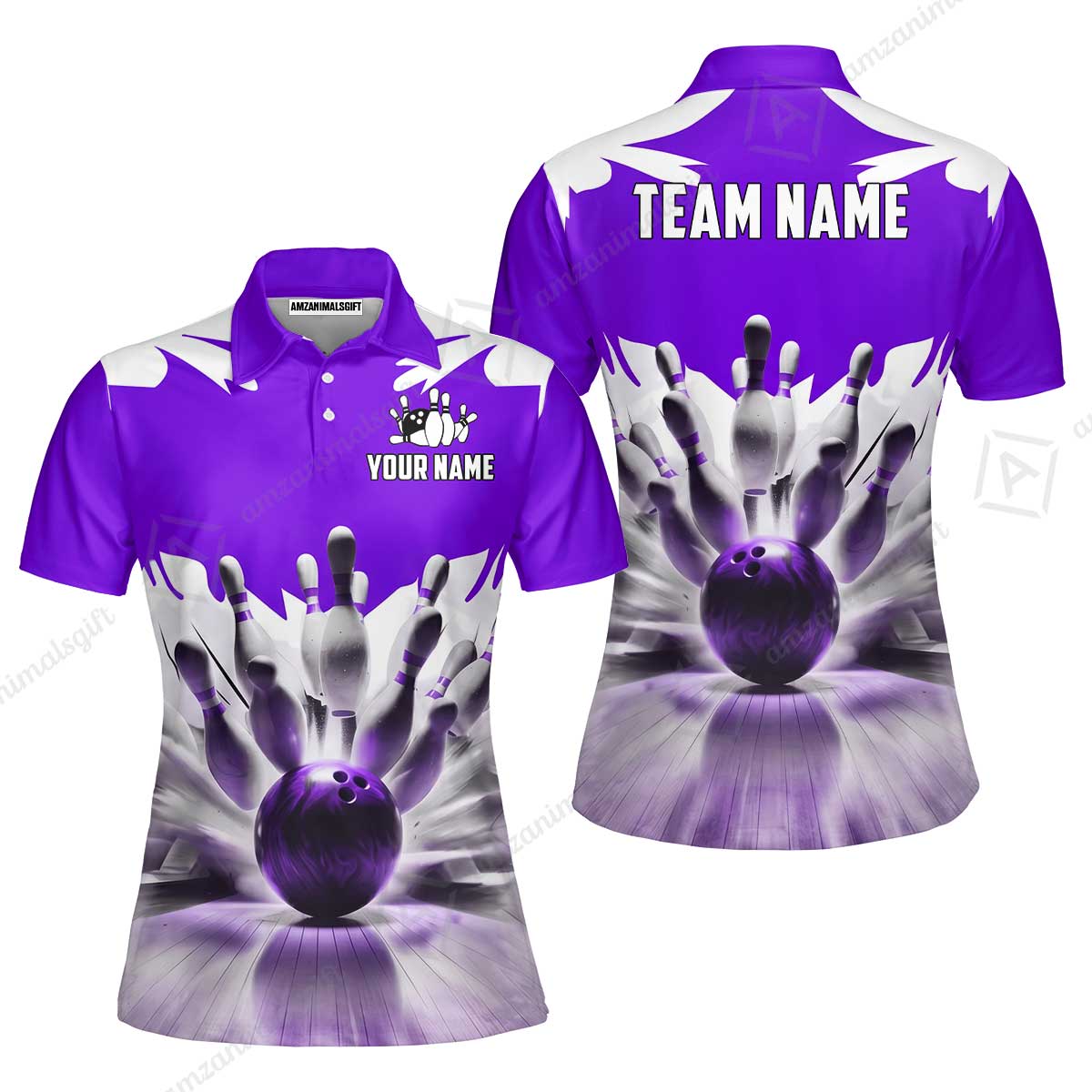 Custom Bowling Jersey Polo Shirt, Electric Marble Strike, Custom Bowling Jersey Team Shirt For Players With Name and Team Name