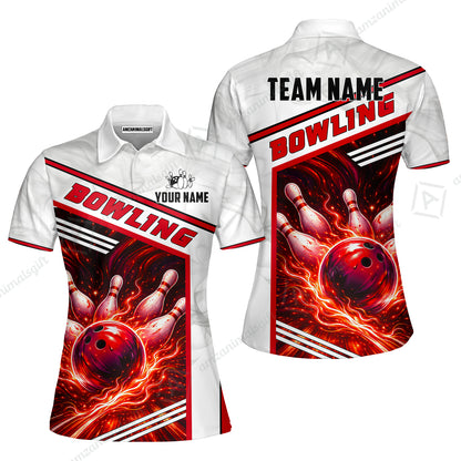 Custom Bowling Jersey Polo Shirt, Retro Racing & Fire Strike, Custom Bowling Jersey Team Shirt For Players With Name & Team Name