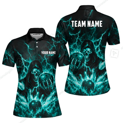Custom Bowling Jersey Polo Shirt, Lightning Grim Reaper, Custom Bowling Jersey Team Shirt For Players With Name & Team Name
