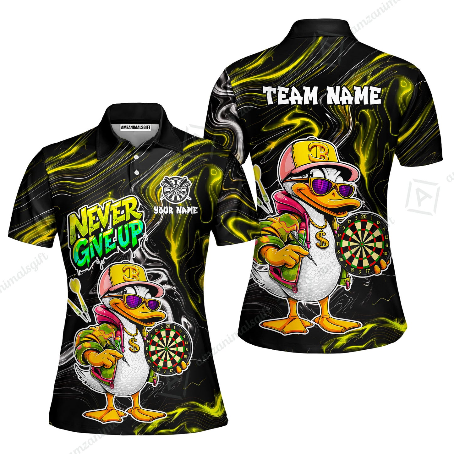 Customized Darts Team Jersey, Duck Never Give Up, Personalized Darts Name And Team Name