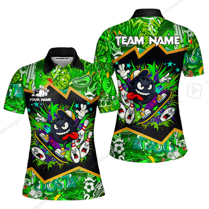 Customized Bowling Unisex Polo Shirt, Skater Bowling Ball Attack, Bowling Uniform, Personalized Name And Team Name
