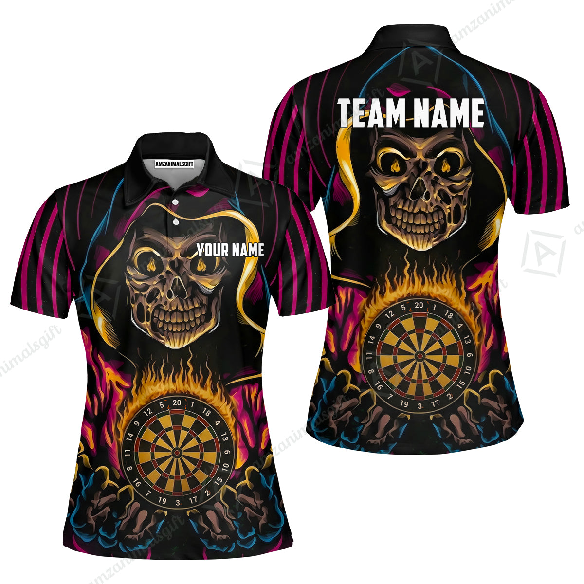 Custom Darts Team Jersey, Personalized Grim Reaper Dart Polo Shirt For Players With Name & Team Name