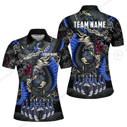Custom Bowling Jersey Polo Shirt, Oriental Jade Dragon & Classic Clouds, Custom Bowling Jersey Team Shirt For Players With Name & Team Name