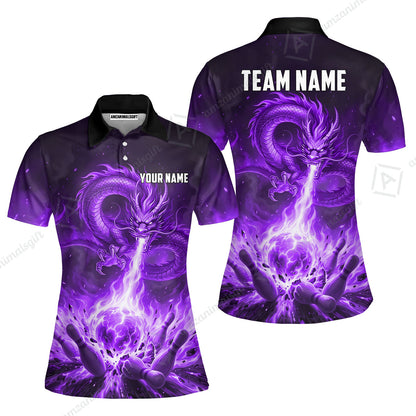 Custom Bowling Jersey Polo Shirt, Asian Dragon's Fire Strike, Custom Bowling Jersey Team Shirt For Players With Name & Team Name