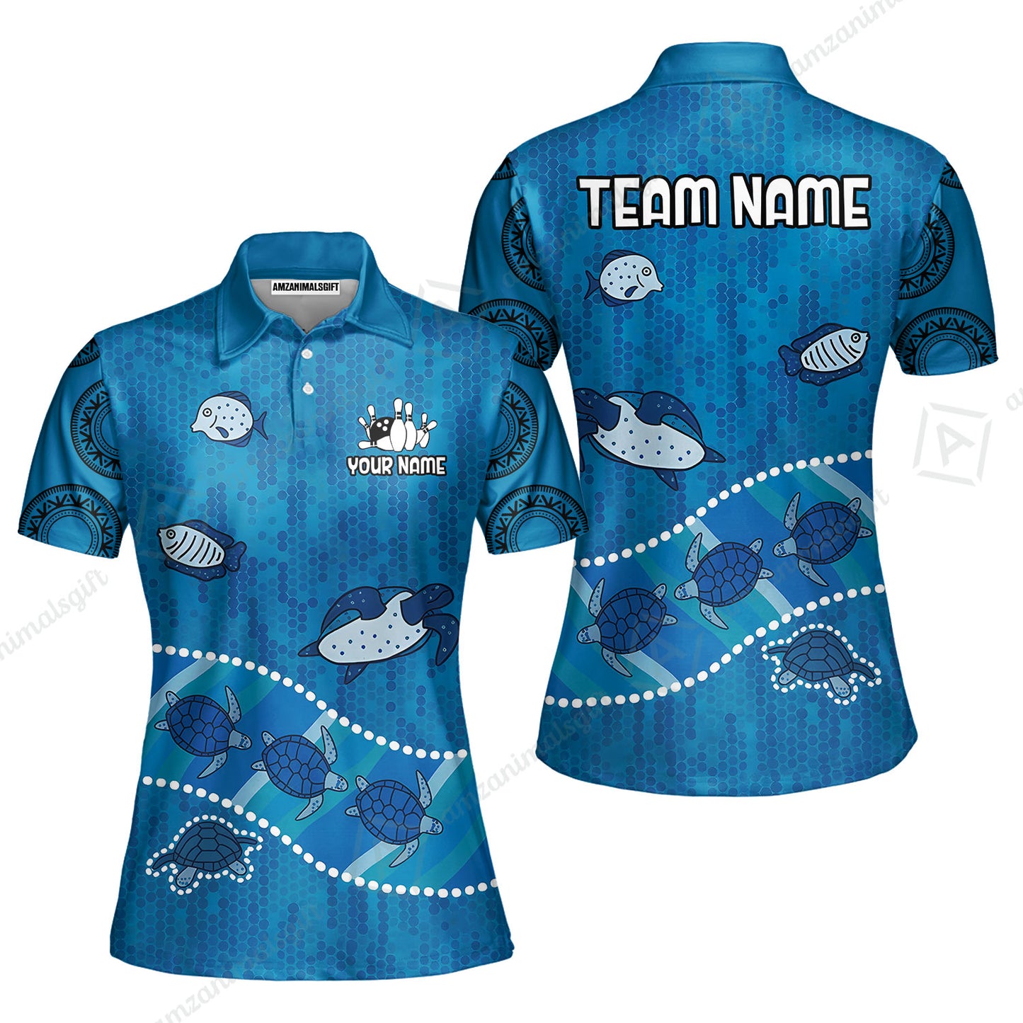 Custom Bowling Jersey Polo Shirt, Sea Turtle Bowling, Custom Bowling Jersey Team Shirt For Players With Name & Team Name