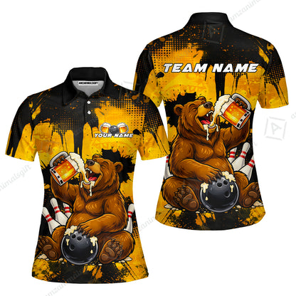 Custom Bowling Jersey Polo Shirt, Grizzly Bear Bowling Custom Bowling Jersey Team Shirt For Players With Name & Team Name