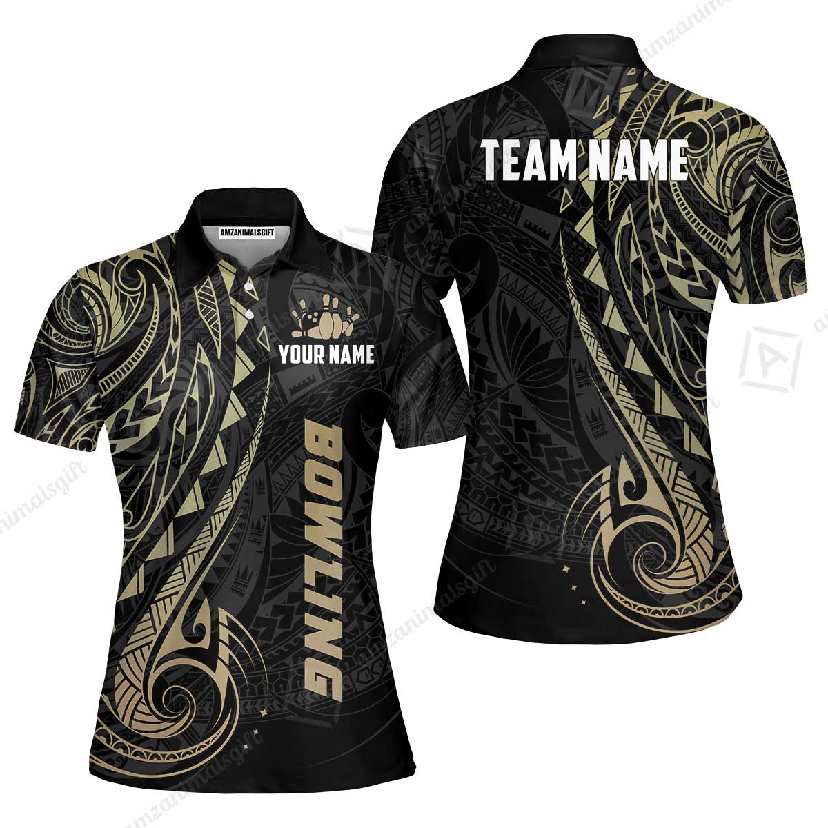 Custom Bowling Jersey Polo Shirt, Polynesian Maori Tribal Tattoo Bowling, Custom Bowling Jersey Team Shirt For Players With Name and Team Name
