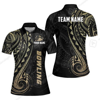 Custom Bowling Jersey Polo Shirt, Polynesian Maori Tribal Tattoo Bowling, Custom Bowling Jersey Team Shirt For Players With Name and Team Name
