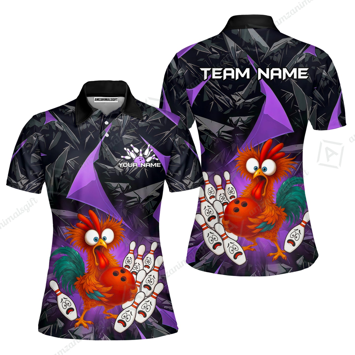 Custom Bowling Jersey Polo Shirt, Crazy Chicken Bowling Custom Bowling Jersey Team Shirt For Players With Name & Team Name