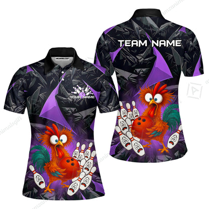 Custom Bowling Jersey Polo Shirt, Crazy Chicken Bowling Custom Bowling Jersey Team Shirt For Players With Name & Team Name