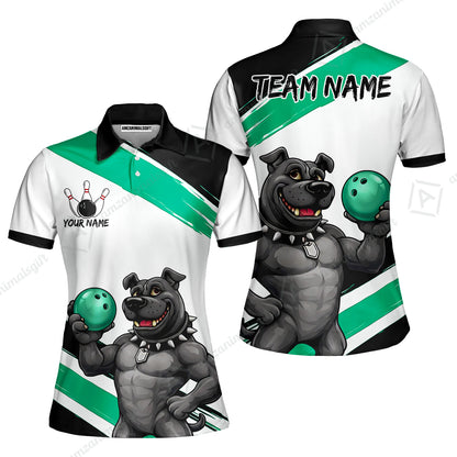 Custom Bowling Jersey Polo Shirt, Pitbull Hold Bowling Ball, Custom Bowling Jersey Team Shirt For Players With Name & Team Name