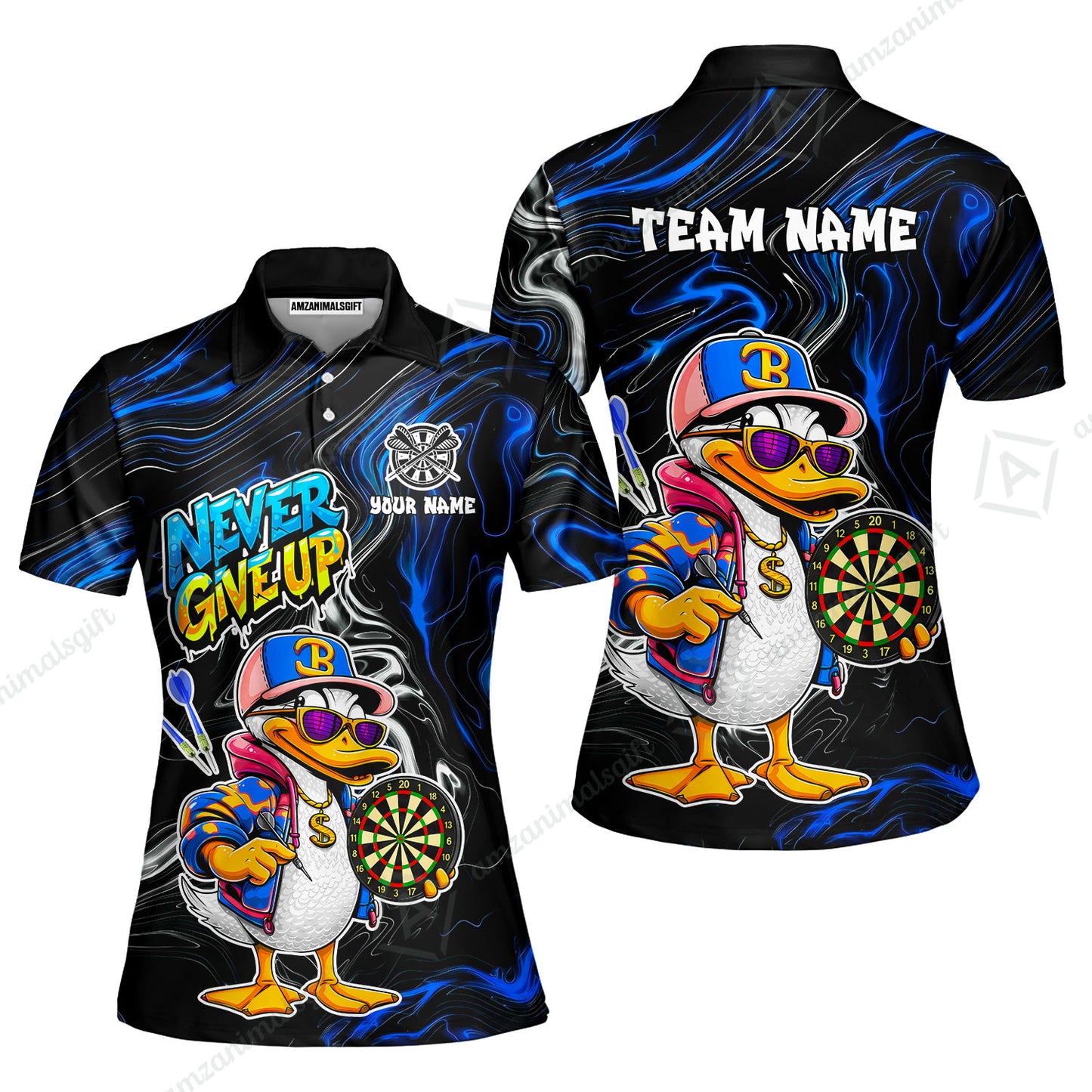 Customized Darts Team Jersey, Duck Never Give Up, Personalized Darts Name And Team Name